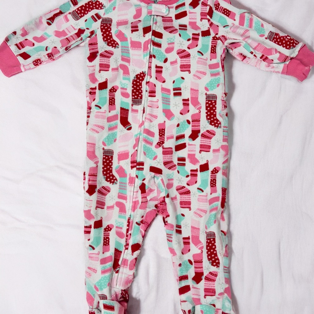 Carter's Pink and Red Christmas Footed One Piece